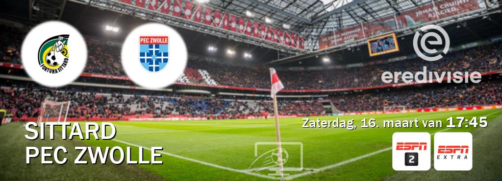 Wedstrijd tussen Sittard en PEC Zwolle live op tv bij ESPN 2, ESPN Extra (zaterdag, 16. maart van  17:45).