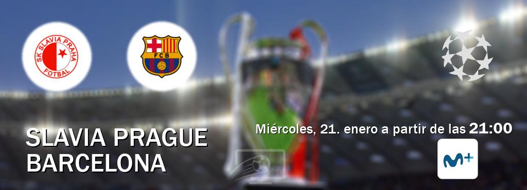 El partido entre Slavia Prague y Barcelona será retransmitido por Movistar Liga de Campeones  (miércoles, 21. enero a partir de las  21:00).