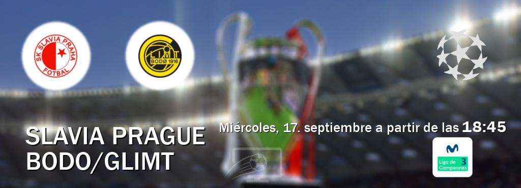 El partido entre Slavia Prague y Bodo/Glimt será retransmitido por Movistar Liga de Campeones 3 (miércoles, 17. septiembre a partir de las 18:45). El partido entre Slavia Prague y Bodo/Glimt será retransmitido por Movistar Liga de Campeones 3 (miércoles, 17. septiembre a partir de las 18:45).