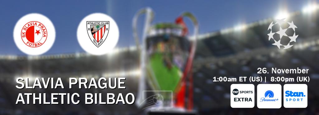 You can watch game live between Slavia Prague and Athletic Bilbao on TNT Sports Extra(UK), Paramount+(US), Stan Sport(AU). You can watch game live between Slavia Prague and Athletic Bilbao on TNT Sports Extra(UK), Paramount+(US), Stan Sport(AU).
