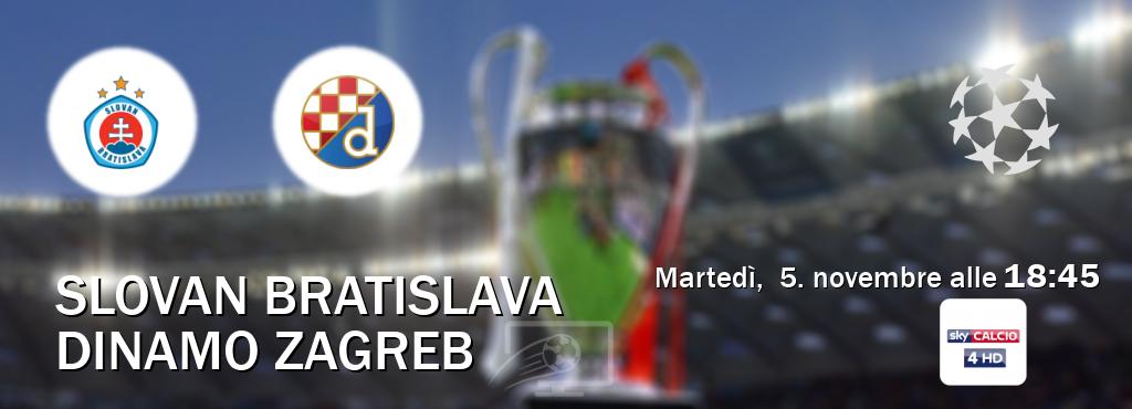 Il match Slovan Bratislava - Dinamo Zagreb sarà trasmesso in diretta TV su Sky Calcio 4 (ore 18:45)