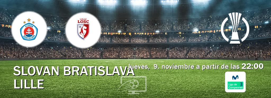 El partido entre Slovan Bratislava y Lille será retransmitido por Movistar Liga de Campeones 3 (jueves,  9. noviembre a partir de las  22:00).