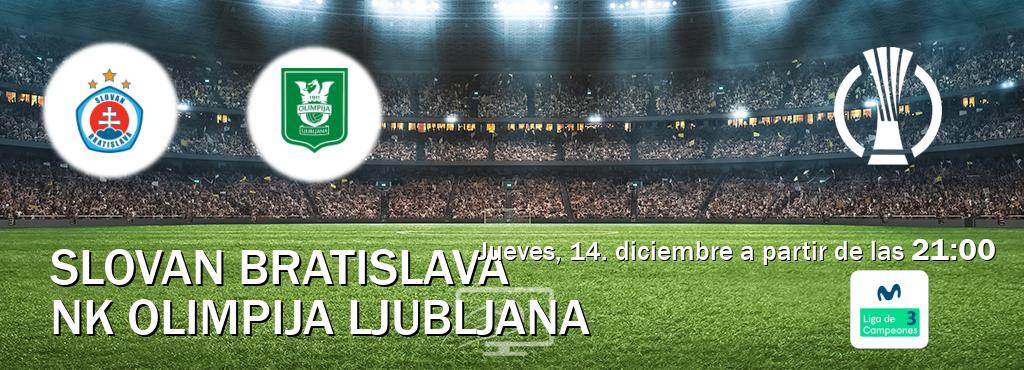 El partido entre Slovan Bratislava y NK Olimpija Ljubljana será retransmitido por Movistar Liga de Campeones 3 (jueves, 14. diciembre a partir de las  21:00).