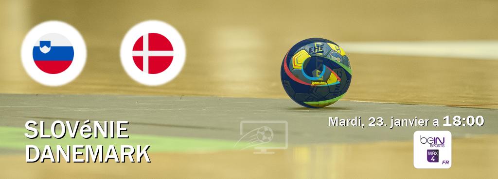Match entre Slovénie et Danemark en direct à la beIN Sports 4 Max (mardi, 23. janvier a  18:00).