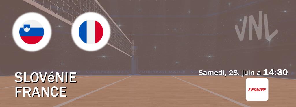 Match entre Slovénie et France en direct à la L Equipe (samedi, 28. juin a  14:30).