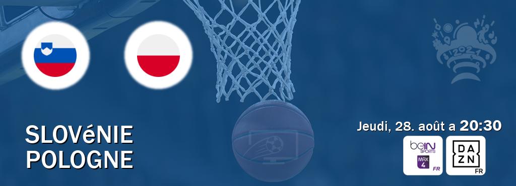 Match entre Slovénie et Pologne en direct à la beIN Sports 4 Max et DAZN (jeudi, 28. août a  20:30).
