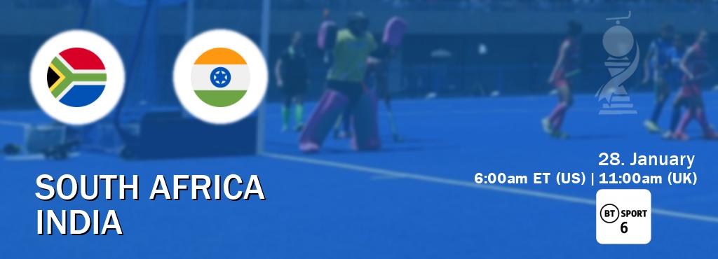 You can watch game live between South Africa and India on BT Sport 6.