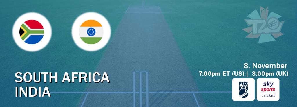 You can watch game live between South Africa and India on Fox Cricket(AU) and Sky Sports Cricket(UK).