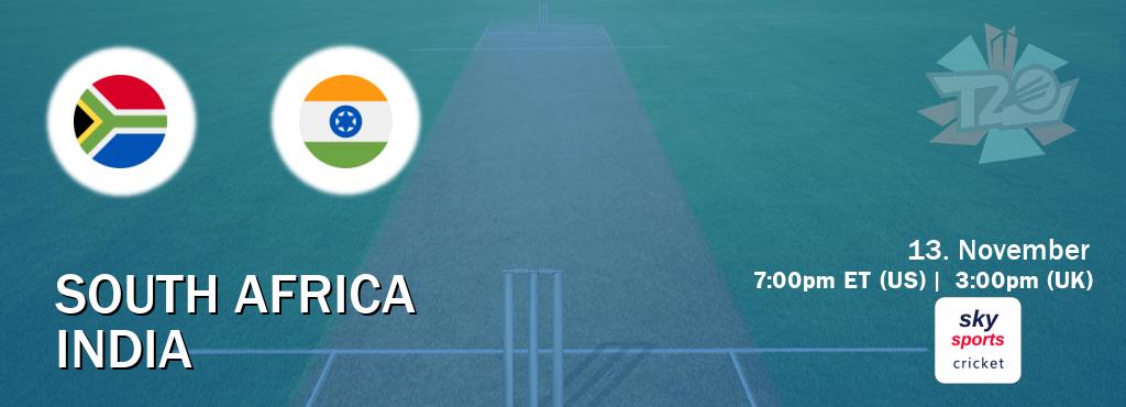 You can watch game live between South Africa and India on Sky Sports Cricket(UK).