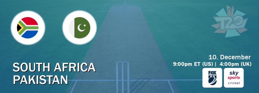 You can watch game live between South Africa and Pakistan on Fox Cricket(AU) and Sky Sports Cricket(UK).