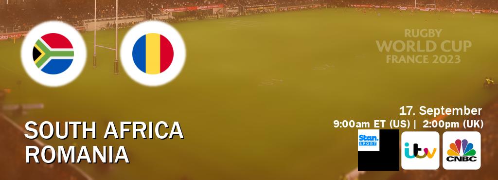 You can watch game live between South Africa and Romania on Stan Sport(AU), ITV(UK), CNBC(US).