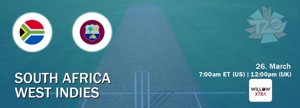 You can watch game live between South Africa and West Indies on Willov XTRA.