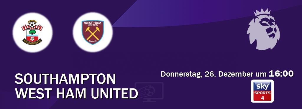 Das Spiel zwischen Southampton und West Ham United wird am Donnerstag, 26. Dezember um  16:00, live vom Sky Sport 4 übertragen.