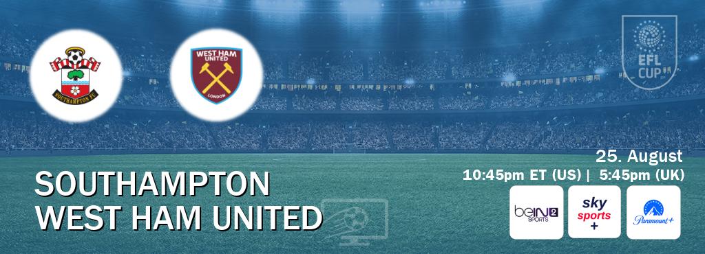 You can watch game live between Southampton and West Ham United on beIN SPORTS 2(AU), Sky Sports+(UK), Paramount+(US). You can watch game live between Southampton and West Ham United on beIN SPORTS 2(AU), Sky Sports+(UK), Paramount+(US).