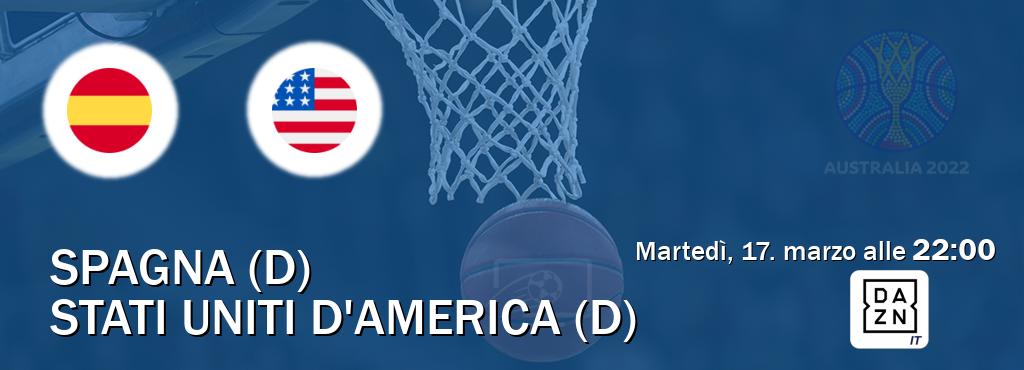 Il match Spagna (D) - Stati Uniti d'America (D) sarà trasmesso in diretta TV su DAZN Italia (ore 22:00)