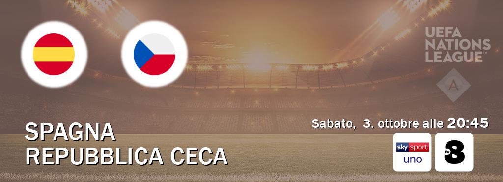 Il match Spagna - Repubblica Ceca sarà trasmesso in diretta TV su Sky Sport Uno e TV8 (ore 20:45) Il match Spagna - Repubblica Ceca sarà trasmesso in diretta TV su Sky Sport Uno e TV8 (ore 20:45)