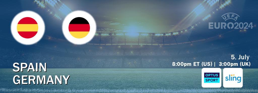 You can watch game live between Spain and Germany on Optus sport(AU) and Sling TV(US).