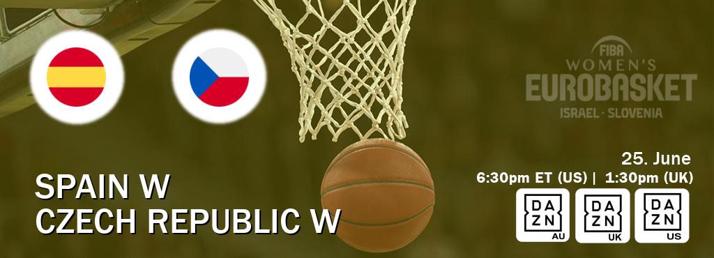 You can watch game live between Spain W and Czech Republic W on DAZN(AU), DAZN UK(UK), DAZN(US).