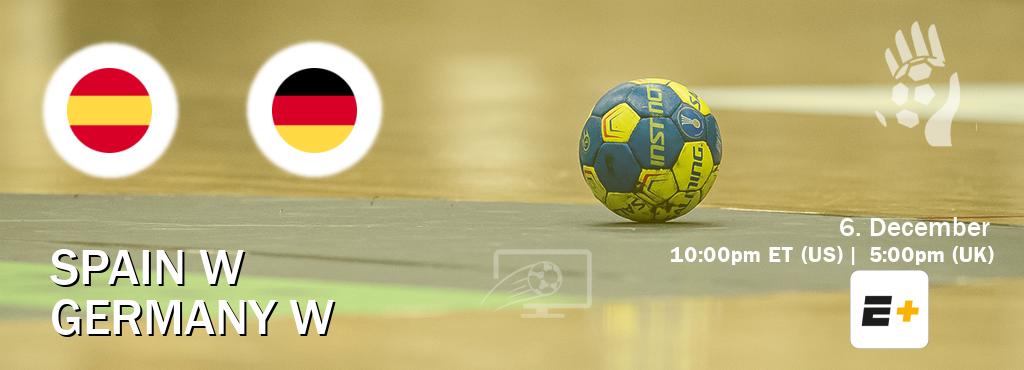 You can watch game live between Spain W and Germany W on ESPN+(US).