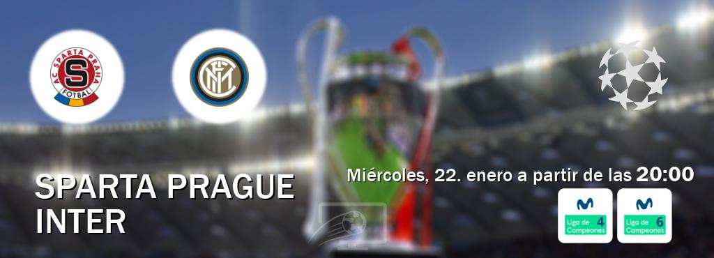 El partido entre Sparta Prague y Inter será retransmitido por Movistar Liga de Campeones 4 y Movistar Liga de Campeones 6  (miércoles, 22. enero a partir de las  20:00).