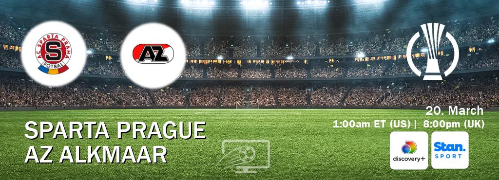 You can watch game live between Sparta Prague and AZ Alkmaar on Discovery +(UK) and Stan Sport(AU).