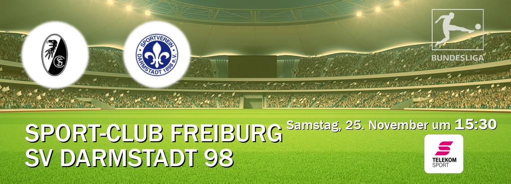 Das Spiel zwischen Sport-Club Freiburg und SV Darmstadt 98 wird am Samstag, 25. November um  15:30, live vom Magenta Sport übertragen.