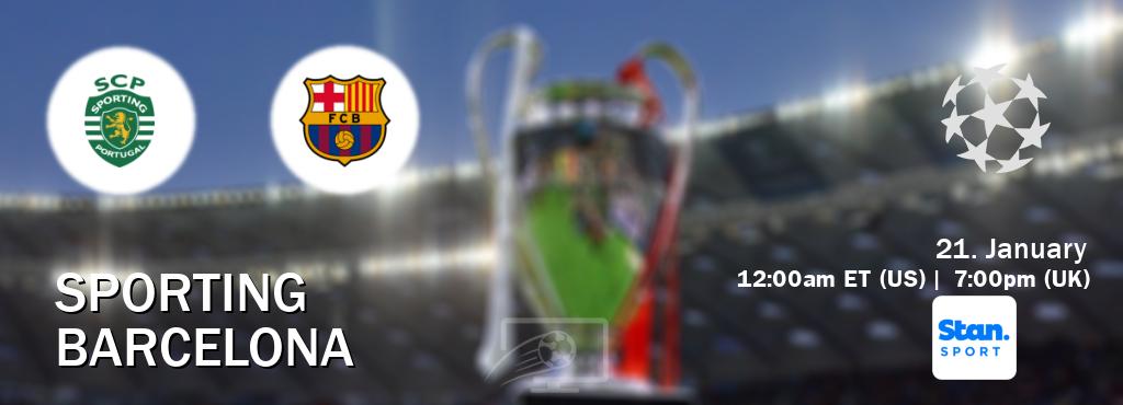 You can watch game live between Sporting and Barcelona on Stan Sport(AU). You can watch game live between Sporting and Barcelona on Stan Sport(AU).