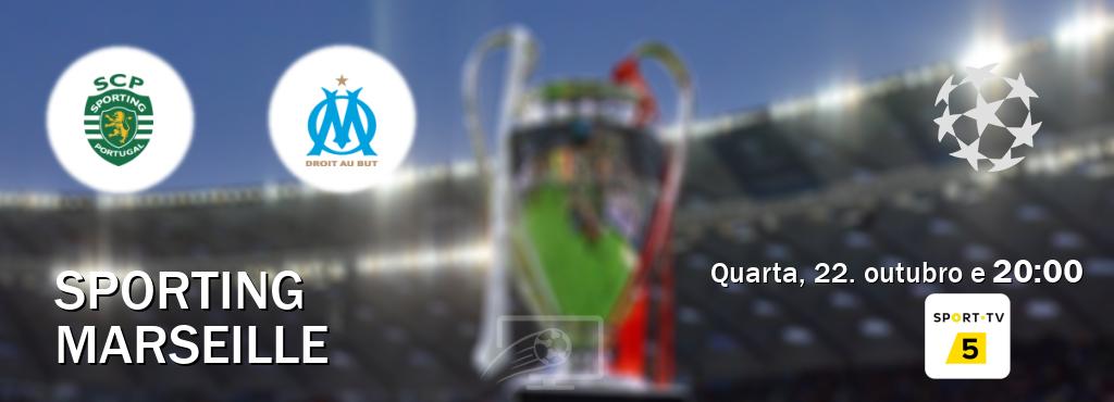 Jogo entre Sporting e Marseille tem emissão Sport TV 5 (quarta, 22. outubro e 20:00). Jogo entre Sporting e Marseille tem emissão Sport TV 5 (quarta, 22. outubro e 20:00).