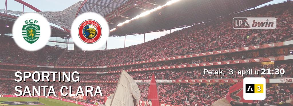 Izravni prijenos utakmice Sporting i Santa Clara pratite uživo na Arena Sport 3 (petak, 3. april u 21:30). Izravni prijenos utakmice Sporting i Santa Clara pratite uživo na Arena Sport 3 (petak, 3. april u 21:30).