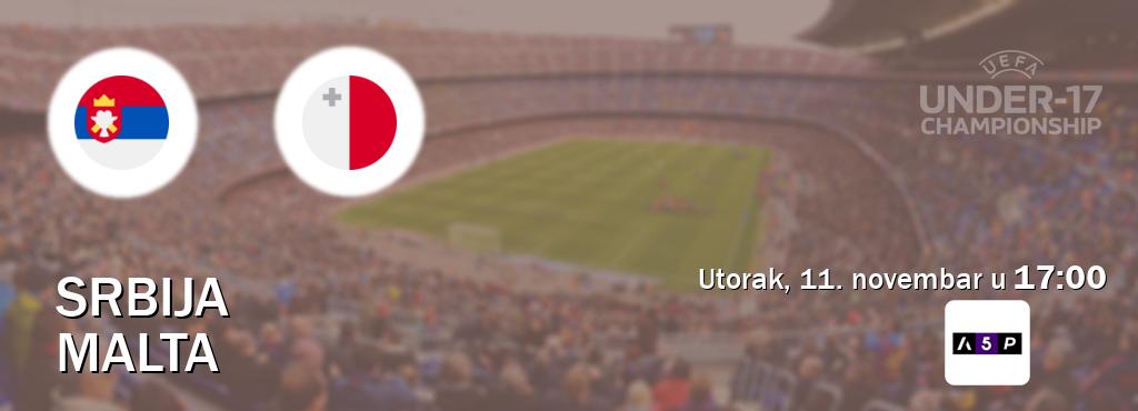 Izravni prijenos utakmice Srbija U17 i Malta U17 pratite uživo na Arena Premium 5 (utorak, 11. novembar u 17:00). Izravni prijenos utakmice Srbija U17 i Malta U17 pratite uživo na Arena Premium 5 (utorak, 11. novembar u 17:00).