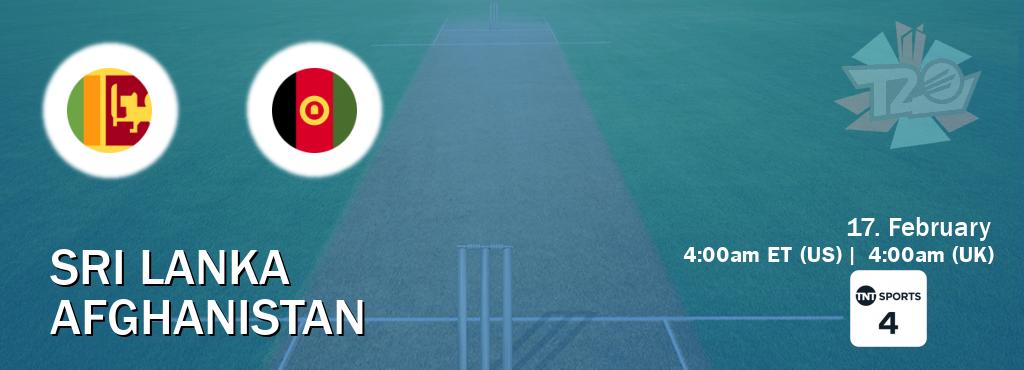 You can watch game live between Sri Lanka and Afghanistan on TNT Sports 4(UK).