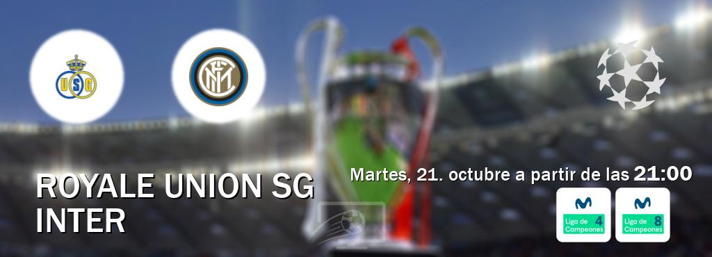El partido entre Royale Union SG y Inter será retransmitido por Movistar Liga de Campeones 4 y Movistar Liga de Campeones 8 (martes, 21. octubre a partir de las 21:00). El partido entre Royale Union SG y Inter será retransmitido por Movistar Liga de Campeones 4 y Movistar Liga de Campeones 8 (martes, 21. octubre a partir de las 21:00).
