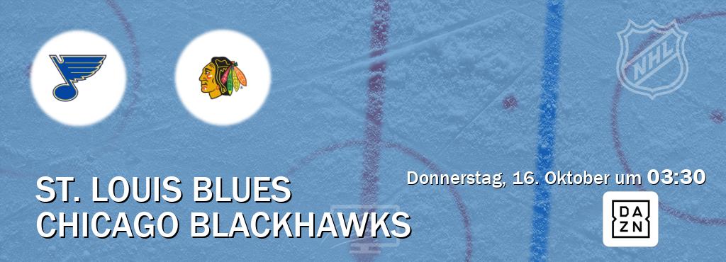 Das Spiel zwischen St. Louis Blues und Chicago Blackhawks wird am Donnerstag, 16. Oktober um 03:30, live vom DAZN übertragen. Das Spiel zwischen St. Louis Blues und Chicago Blackhawks wird am Donnerstag, 16. Oktober um 03:30, live vom DAZN übertragen.