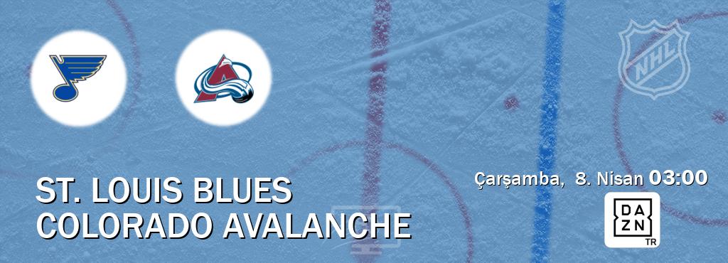 Karşılaşma St. Louis Blues - Colorado Avalanche DAZN'den canlı yayınlanacak (Çarşamba, 8. Nisan 03:00). Karşılaşma St. Louis Blues - Colorado Avalanche DAZN'den canlı yayınlanacak (Çarşamba, 8. Nisan 03:00).