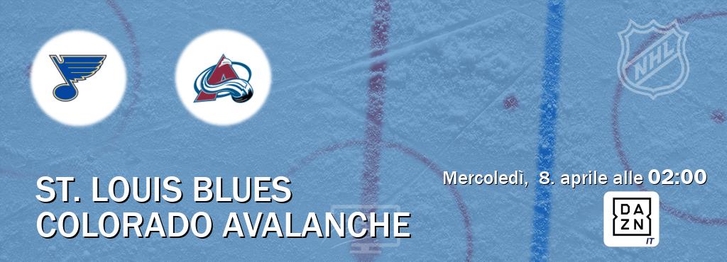 Il match St. Louis Blues - Colorado Avalanche sarà trasmesso in diretta TV su DAZN Italia (ore 02:00)