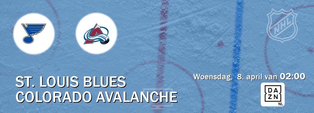 Wedstrijd tussen St. Louis Blues en Colorado Avalanche live op tv bij DAZN (woensdag,  8. april van  02:00).