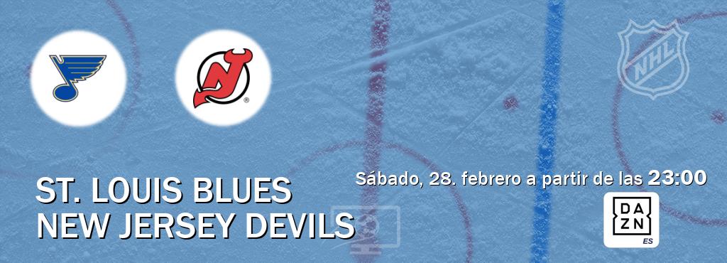 El partido entre St. Louis Blues y New Jersey Devils será retransmitido por DAZN España (sábado, 28. febrero a partir de las 23:00). El partido entre St. Louis Blues y New Jersey Devils será retransmitido por DAZN España (sábado, 28. febrero a partir de las 23:00).