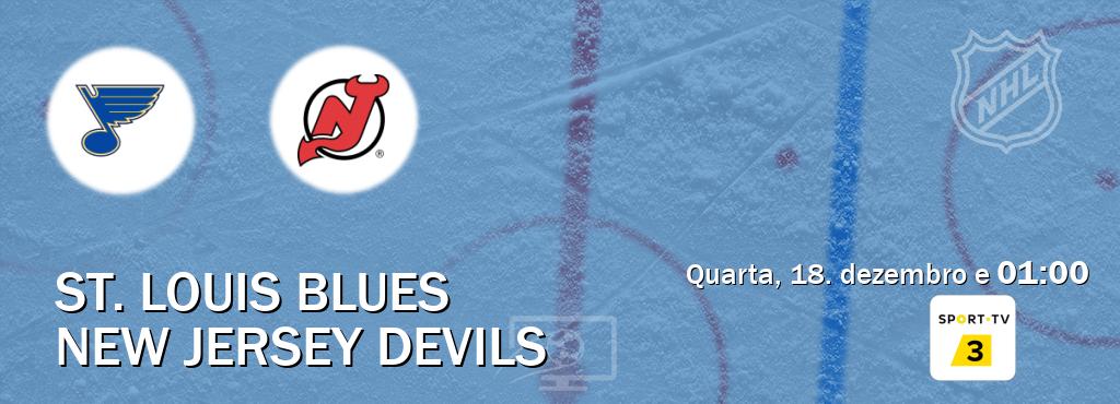 Jogo entre St. Louis Blues e New Jersey Devils tem emissão Sport TV 3 (quarta, 18. dezembro e  01:00).