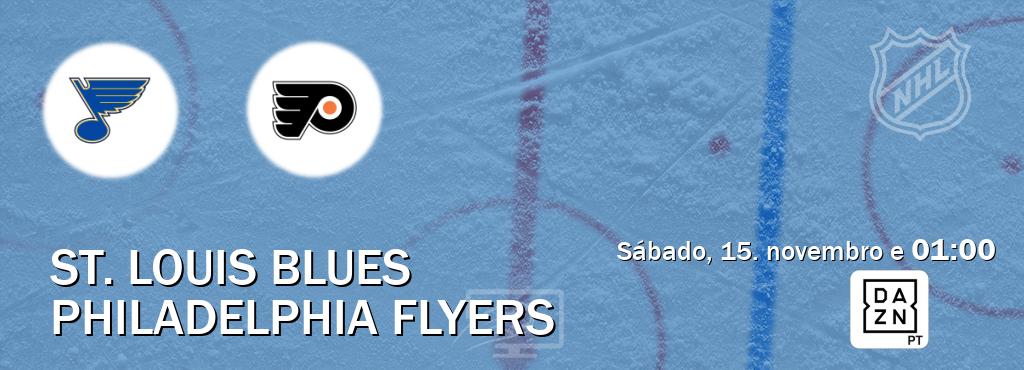 Jogo entre St. Louis Blues e Philadelphia Flyers tem emissão DAZN (sábado, 15. novembro e  01:00).