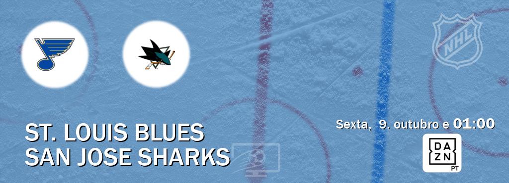 Jogo entre St. Louis Blues e San Jose Sharks tem emissão DAZN (sexta,  9. outubro e  01:00).