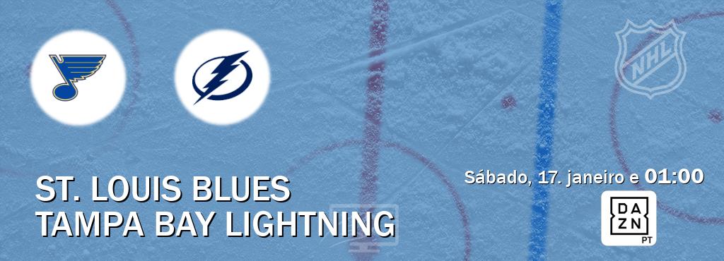 Jogo entre St. Louis Blues e Tampa Bay Lightning tem emissão DAZN (sábado, 17. janeiro e  01:00).