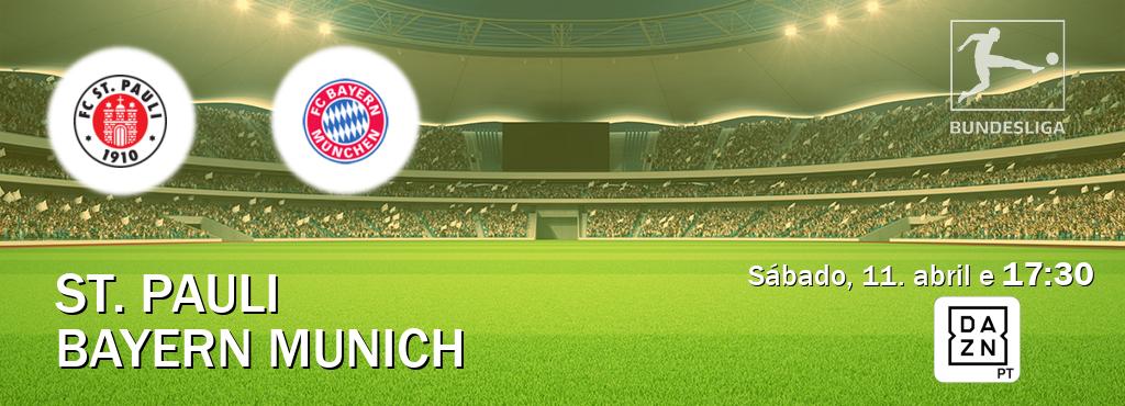 Jogo entre St. Pauli e Bayern Munich tem emissão DAZN (sábado, 11. abril e  17:30).