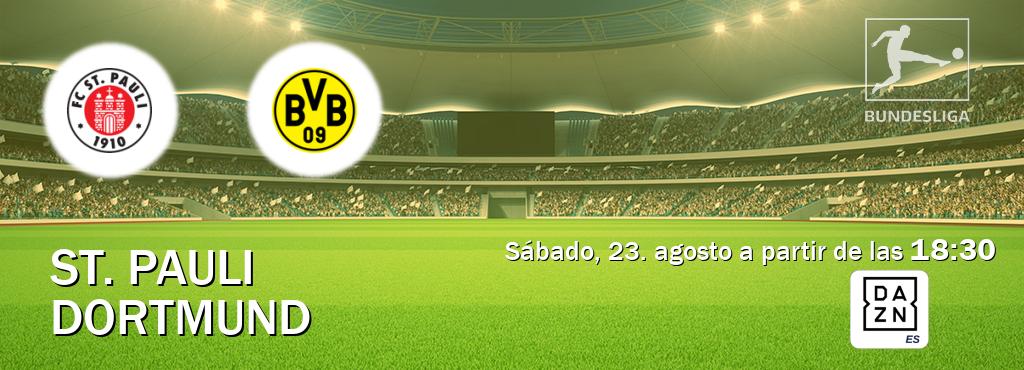 El partido entre St. Pauli y Dortmund será retransmitido por DAZN España (sábado, 23. agosto a partir de las 18:30). El partido entre St. Pauli y Dortmund será retransmitido por DAZN España (sábado, 23. agosto a partir de las 18:30).