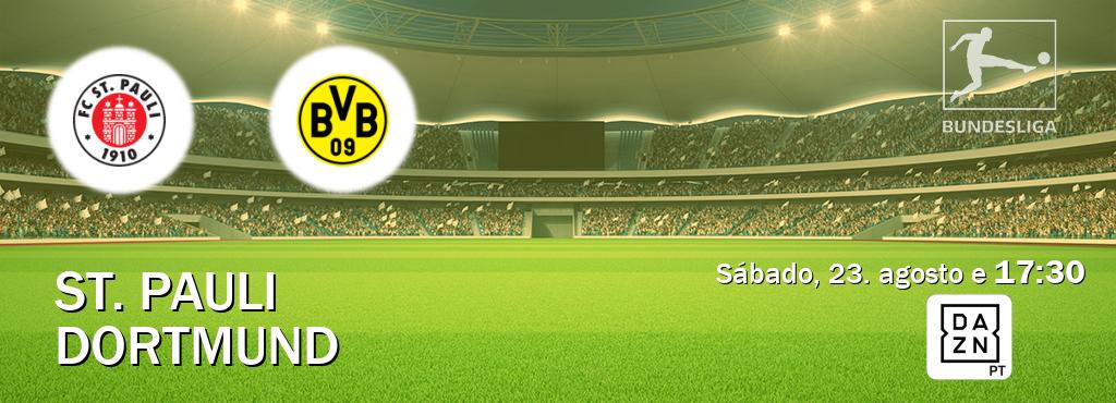 Jogo entre St. Pauli e Dortmund tem emissão DAZN (sábado, 23. agosto e  17:30).