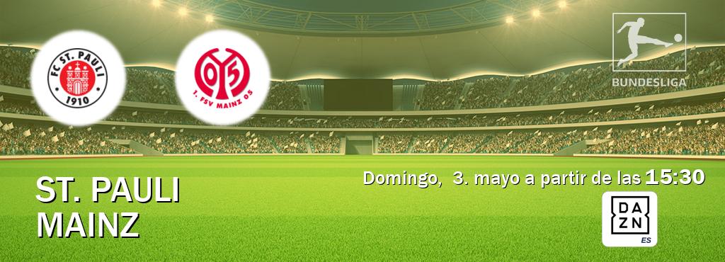 El partido entre St. Pauli y Mainz será retransmitido por DAZN España (domingo,  3. mayo a partir de las  15:30).