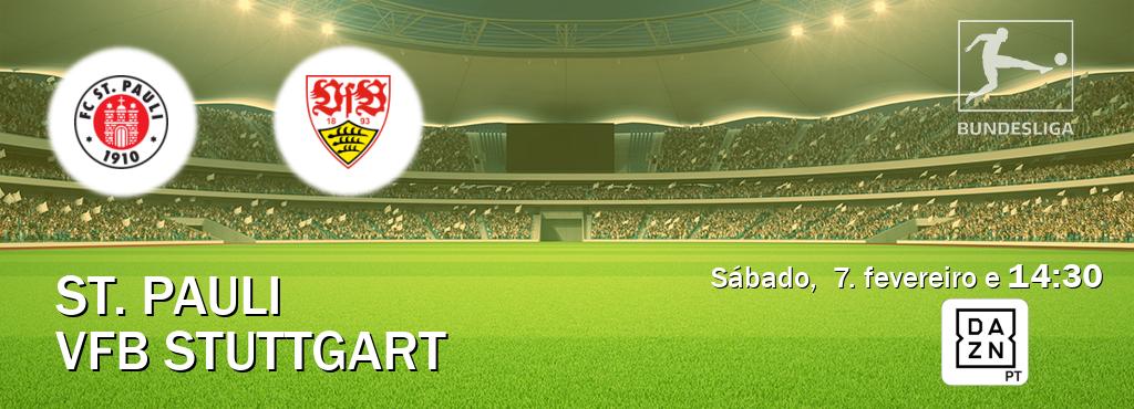Jogo entre St. Pauli e VfB Stuttgart tem emissão DAZN (sábado,  7. fevereiro e  14:30).