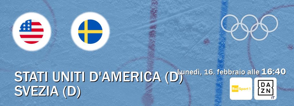 Il match Stati Uniti d'America (D) - Svezia (D) sarà trasmesso in diretta TV su Rai Sport e DAZN Italia (ore 16:40)