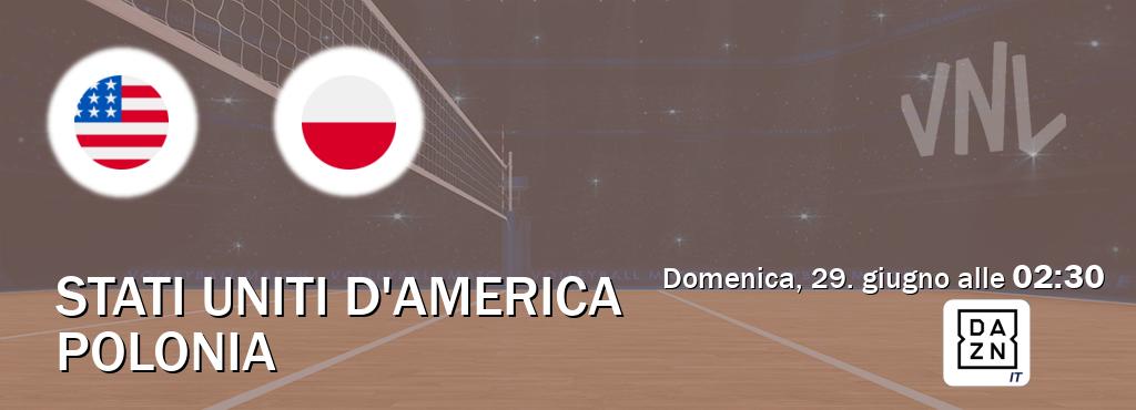 Il match Stati Uniti d'America - Polonia sarà trasmesso in diretta TV su DAZN Italia (ore 02:30)