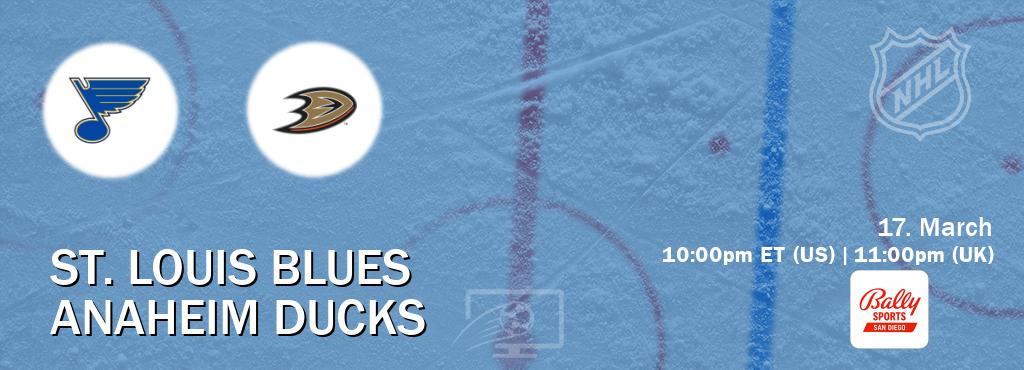 You can watch game live between St. Louis Blues and Anaheim Ducks on Bally Sports San Diego(US).