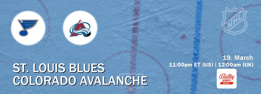 You can watch game live between St. Louis Blues and Colorado Avalanche on Bally Sports Midwest(US).